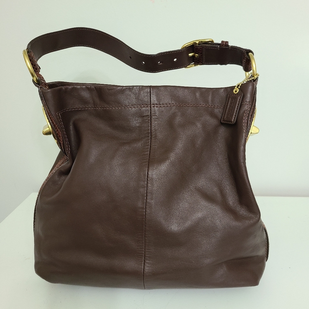 Chocolate brown coach, snakeskin details